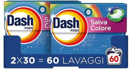Dash Pods Detersivo In Capsule, 30 Lavaggi, Salva Colore, Rimuove Le Macchie, Igienizza, Brillantezza Per I Capi (Confezione da 2)