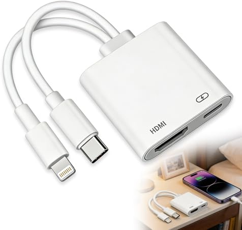 Adaptador USB C HDMI, adaptador USB-C y Lightning a HDMI Digital AV con 4K 60 Hz, puerto de carga, convertidor de pantalla de sincronización de audio de vídeo, compatible con iPhone, iPad, MacBook