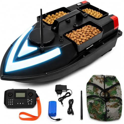 Bateau de pêche, GPS Rc, Bateau d'appâts de croisière GPS, avec Batterie de 5200 mAh 500M Bateau Amorceur Télécommandé, Bateau d'appât sans Fil Pêche 1,25KG Capacité, Auto Cruise Amorceur avec LED pou