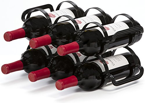 Mango Steam 6 Bottle Counter-top Wine Rack - Storage Organizer for Kitchen Countertops, Pantry, Fridge - (Black)