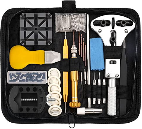 Vastar, 151- teiliges Uhrenreparaturset, Uhrmacher-Werkzeugsatz für DIY-Uhren, zur Reparatur von Uhrenarmband, Austausch von Uhrenbatterie und Öffnung des Uhrengehäuses (151 Teile).