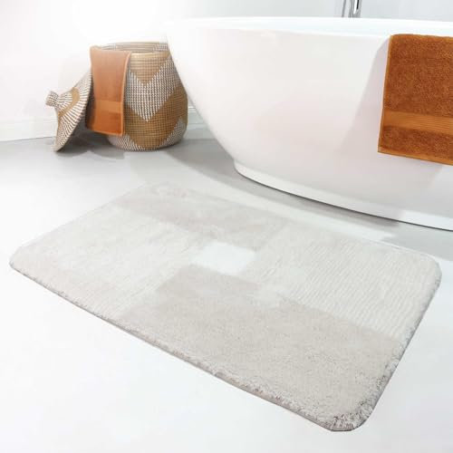Homie Living Badteppich, Badematte, kuscheliger Flauschiger weicher Flor, rutschfest und waschbar, San Piero (60 x 100 cm, Beige)