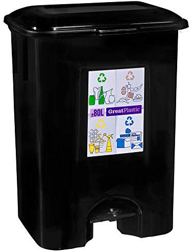 COM-FORT HOUSE Poubelle à Pédale 80 Litres pour Recyclage et Déchets Organiques - Noir - Cuisine - Pièces Amovibles - Nettoyage Facile - Avec Roulettes