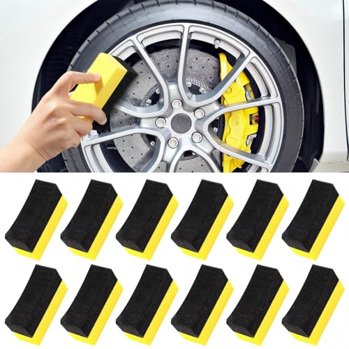 Frienda 12 Pieces Tire Applicator Pads car Wax tire Dressing Shine Color Polishing Sponge Wax Buffing Applicator Pads Cleaning Sponges for Car Glass, Painted Steel, Porcelain and More(Yellow)