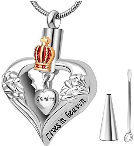 Collier D'Urne Funéraire Pour Cendres - Un Morceau De Mon Cœur Vit Au Paradis Collier D'Urne En Forme De Cœur Pendentif Souvenir Des Cendres Couronne Aile D'Ange Médaillons De Cendres De Crémat