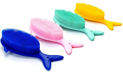 Premium Sensory Brush for Kids or Autism,Soft Silicone Body Scrubber,2 in 1 Sensory Room Occupational Therapy Sensory Brushes,Silicone Loofah,Pet Shower Brush Bath Brush Shampoo Brush(Whale-Blue)