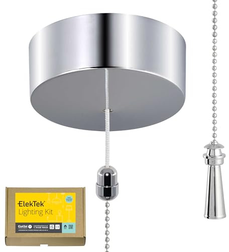 ElekTek Krom ljusströmbrytare kit med dragkedja och kontakt fyr
