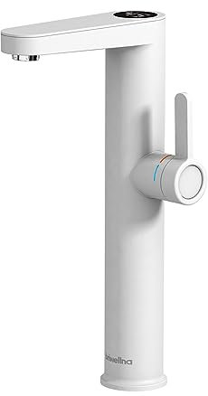 Briwellna Sofort-Warmwasserhahn für Aufsatzwaschbecken, 220 V elektrischer Wasserhahn, Durchlauferhitzer mit Digitalanzeige, hoher Wasserhahn für Badezimmer (Weiß)
