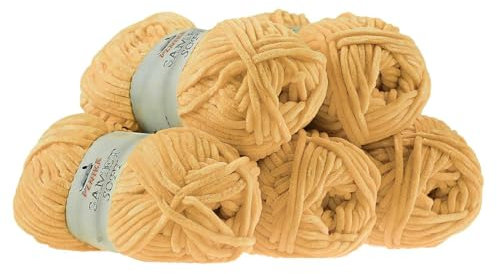 500g Strickgarn Samet Soft Chenille-Strickgarn Samtwolle Strickwolle flauschig Farbwahl, Farbe:267 senfgelb