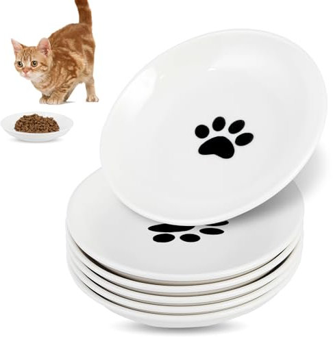 Galerie SV 6 Stück Futternapf Katze - Katzen Napfset - Katzennapf Keramik - Katzennapf ErhöHt - Napf Katze - Katzen Fressnapf- Weiss (Cat Paw Pattern)