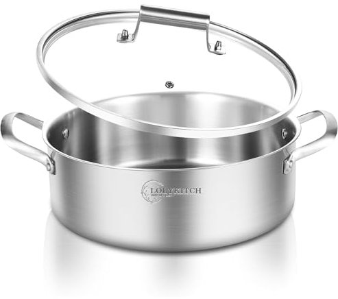 LOLYKITCH 8 Quart Stainless Steel Sauté Pan with Lid, Extra Large Deep Skillet, 13 Inch Triply Braiser Pot with Double Handles, Induction Jumbo Cooker for Family Meals, Oven Safe, 6-12 Servings