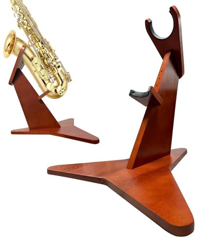 KAMUFU Saxophonständer aus Holz, für Alt-/Tenorsaxophon, höhenverstellbar, handgefertigt, Massivholz, Bodenständer, Farbe: Buche