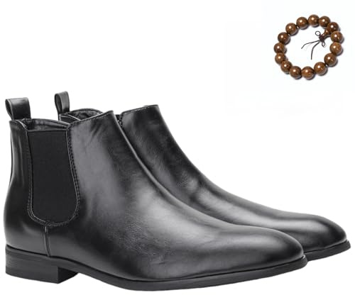 BXCZEDW Stivali Chelsea da uomo, casual, comodi, classici, senza lacci, in pelle, con cerniera laterale e suola in legno, Nero , 42 EU