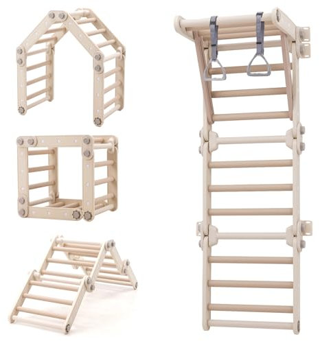 Yosamy Sprossenwand mit 2 Aufhängeringen, Klettergerüst Indoor für Kinder, Kletterwand Kinderzimmer, Tragfähigkeit 60 kg