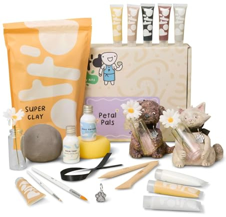 Pott'd Mini Pottery Kit | Lufttorkad lera keramik kit för vuxna | Inkluderar färger, borstar och keramikverktyg | GRATIS steg-för-steg-handledning online | Perfekt för nybörjare | Ta med studion till