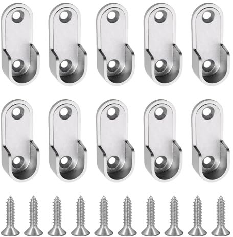 10 Piezas Soporte Barra Ropa, Rodamiento de Tubo para Armario, Soportes Ovalados de Extremo de Riel,Cojinete de Tubo de Armario Aleación de Zinc para Varillas de 16 mm de Diámetro y 20 Tornillos