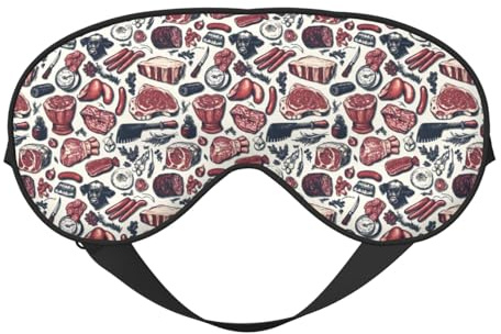 Máscara de sueño para hombre y mujer – Máscara de viaje con hebilla ajustable e impresión de carne roja – Máscara de sueño cómoda para hombre y mujer – Diadema divertida para juegos de fiesta