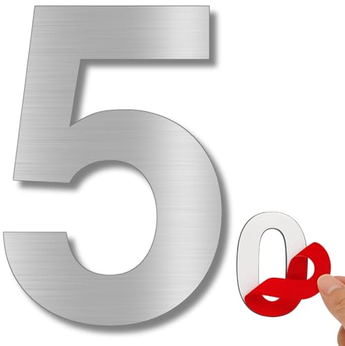 LEIASA | Numero Adesivo - 100 mm - Acciaio Inossidabile 304 - Nº 5 - Numero Hotel - Numerazione Appartamenti Porte - Numero Civico - Esterno e Interno - Grigio 5 (5, 100mm)