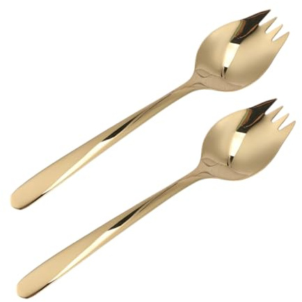 Zerodeko 2 piezas Utensilios de Acero Inoxidable con Mango Tenedor y Cuchara Multifunción para Pasta Ensalada y Fideos Resistentes y Portátiles para Camping y Cocina