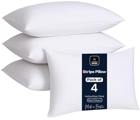 Pack of 4 Stripe Hotel Collection Bed Pillows – Original Down Alternative Pillows for Sleeping, Soft Support for Back, Stomach & Side Sleepers