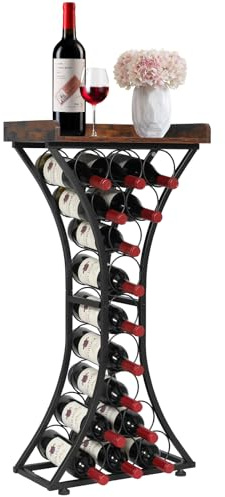 VEVOR 15 Bottle Wine Rack,Iron Freestanding Floor Wine Holder, Mini Bar Stand Liquor Cabinet with Wood Tabletop, for Home Bar,Kitchen,Living Room,Dining Room,16.9''L X 11.4''W X 35.2''H