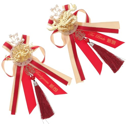 IMIKEYA Spilla da sposa cinese per sposa e sposo, coppia di spille a nastro design tradizionale cinese accessorio decorativo per abiti e abiti corpetto elegante per cerimonia nuziale