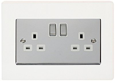 Double Light Switch Socket Coloured Acrylic Surround Finger Plate - (10 Colours) … (White)