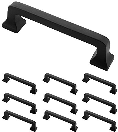 Iron Valley - 4 C2C Square Contemporary Cabinet Handle Pull - Black - Solid Cast Iron (10 Pack)