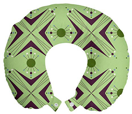 ABAKUHAUS Mezzo secolo Cuscino da Viaggio, Atomic Boomerang, Accessorio in Schiuma di Memoria per Viaggio, 30 cm x 30 cm, Mela Verde Indigo