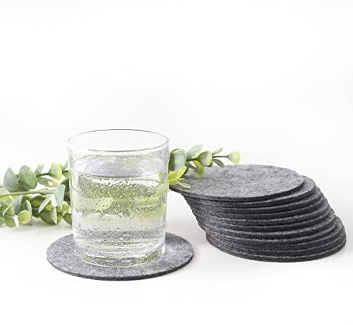 Set of 12 Felt Gray Drink Coasters 4x4 inches - Round Coaster for Drinks Absorbent - Cup Mats - Protect Furniture from Heat, Stain, Scratches and Condensation