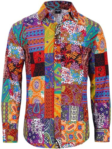 COSAVOROCK Camicia Anni 70 Hippie Uomo Camicie Fantasia Floreale Funky Brutto Casual XL