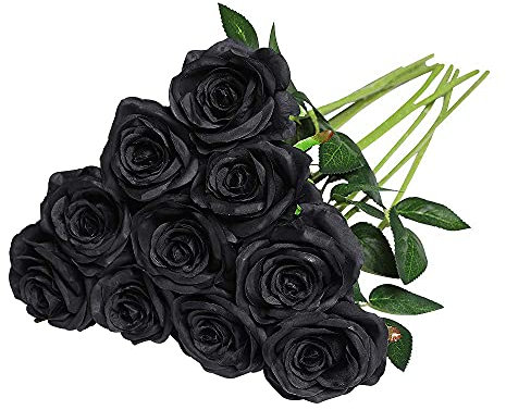 HAOSHICS - Bouquet di rose artificiali in seta nera per centrotavola, per tavolo da pranzo, casa, ufficio, matrimoni, feste, 9 pezzi (nero singolo)
