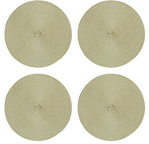 Tischset 4er Set rund 35 cm Natur Platzset geflochtene Optik Untersetzer abwaschbar Platzdeckchen Tischuntersetzer wasserabweisend pflegeleicht Esszimmer