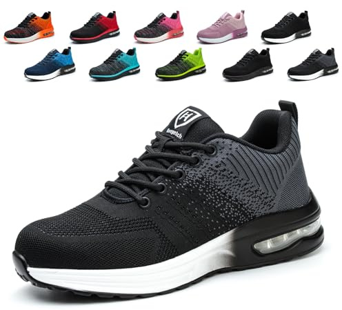 Hitopteu Chaussure de Securite Homme Femmes Legere Basket Securite Respirante avec Embout en Acier Chaussures de Travail Antidérapantes Gris 43 EU 265