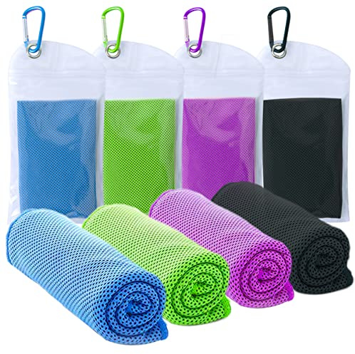 SZELAM 4 Packs Cooling Towel (40x12),Ice Towel,Soft Breathable Instant Towel,Microfiber Cool Towel for Yoga,Golf,Sport,Gym,Workout,Camping,Fitness,Outdoor &More Activities (Blue/Green/Purple/Black)