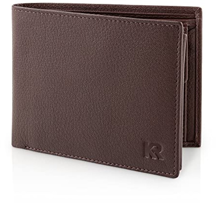 KRONIFY Leder Geldbörse Herren I Echtleder Portmonee Herren I RFID Schutz I Querformat I Herren Geldbörse mit Münzfach I 13 Kartenfächer I Geldbeutel Herren I Nature Dunkelbraun