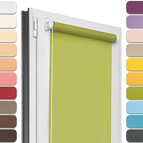 Estika Rollo für Fenster ohne Bohren - 80cm x 120cm - Lindgrün - 25 Stofffarben, Klemmfix Montage, Fensterrollos für innen, Sichtschutz für Fenster und Balkontür (80 cm Stoffbreite)