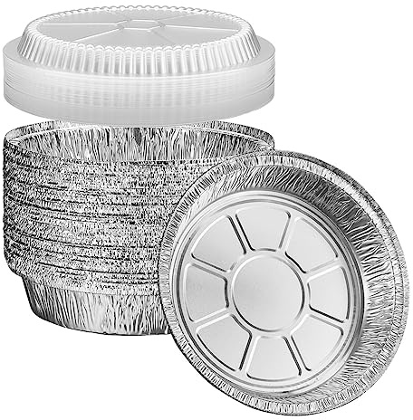 GUSTO [50 Count 9 Inch Disposable Round Aluminum Foil Pans with Clear Plastic Dome Lids, Great For Baking, Cooking, Storage, and Reheating (Formerly Comfy Package)