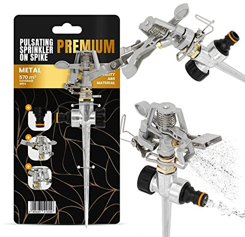 Arroseur de jardin pour voiture - Arroseur à impulsions - En métal - Pour arrosage - Rotation sur pic - Connexion rapide facile - Arroseur de pelouse à 360°