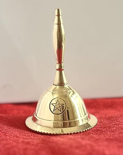 Indian Consigners Campanella a mano in ottone forte, 7,6 cm, per altare pendulam (pentagramma oro)