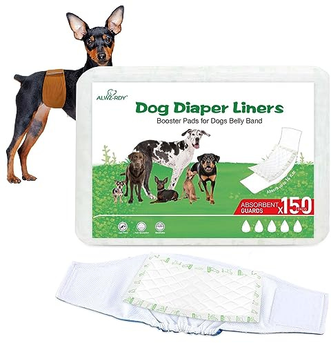 Dog Diaper Liners 150ct Super Absorption Dog Diaper Booster Pads Disposable Leak-Proof for Female and Male Fit Most Reusable Belly Bands,Wraps and Period Diapers(Regular, S-150ct)