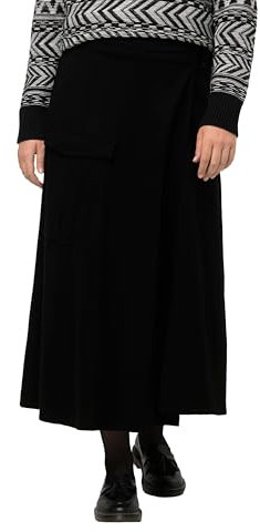 Ulla Popken Damen Punto di Roma wrap Skirt with Utility Pocket Rock, schwarz, 42-44