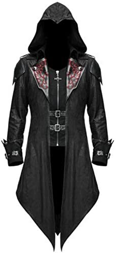 DeaAmyGline Steampunk Herren Jacke mit Kapuze - Gothic Frack Herren Mantel Gehrock Mittelalter Viktorianische Palast Vintage Mäntel Smoking für Männer Halloween Kostüm Karneval Party Cosplay Kleidung