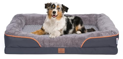 Ortopedisk premiumhundsäng för medelstora hundar – extra ögla, vattentätt inneröverdrag, hundsoffa, hundkudde, fluffig, avtagbart överdrag, tvättbar, 89 x 63 x 17 cm, ljusgrå (XL)