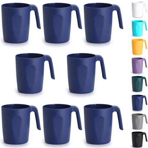 Berglander kaffekoppar i blå plast med 8 st 450 ml, plastkaffekopp med handtag, återanvändbar vattenkopp, lätt att bära, perfekt för hem, trädgård, picknick, camping