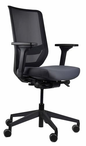 Trendoffice to-sync pro, ergonomischer Bürostuhl, mit Armlehnen, modernes Design, Homeoffice, umweltzertifiziert, by Dauphin (Schwarz/Grau, Netz-Rückenlehne)