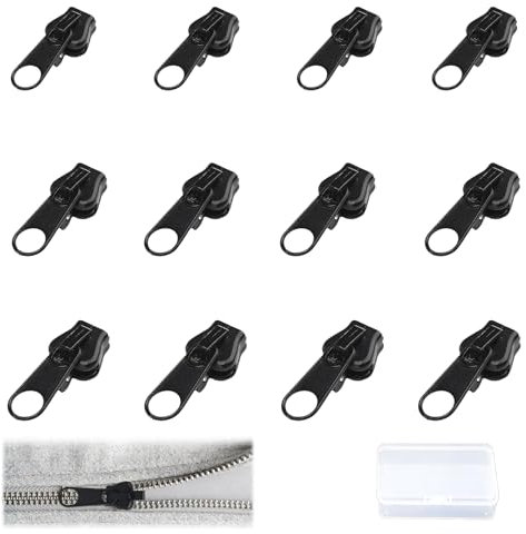 MHDUYEG Reißverschluss Reparaturset 12er Pack Mit Aufbewahrungskiste, Abnehmbare Zipper Ersatz-Schieber für Jacken, Koffer, Rucksäcke