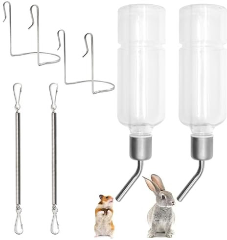 YDHfdc 2 Pcs Rabbit Water Bottles 350ml Guinea Pig Water Bottle Non Drip Hamster Water Bottle Hanging with Hooks Springs for Rabbits, Guinea Pigs, Hamsters, Chinchillas