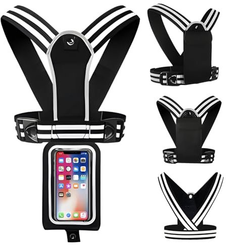 Mokeum Laufweste Telefonhalter, Brust-Telefonhalter, Reflektierende Laufweste, mit Verstellbarem Bund und Abnehmbarer Wasserdichter Handy-Tasche für Damen und Herren