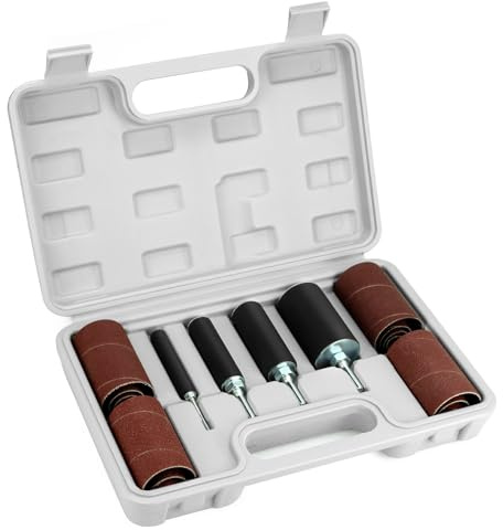 QWORK® 20 pezzi kit levigatrice a tamburo, tamburi in gomma di 4 dimensioni, 16 manicotti abrasivi, con custodia